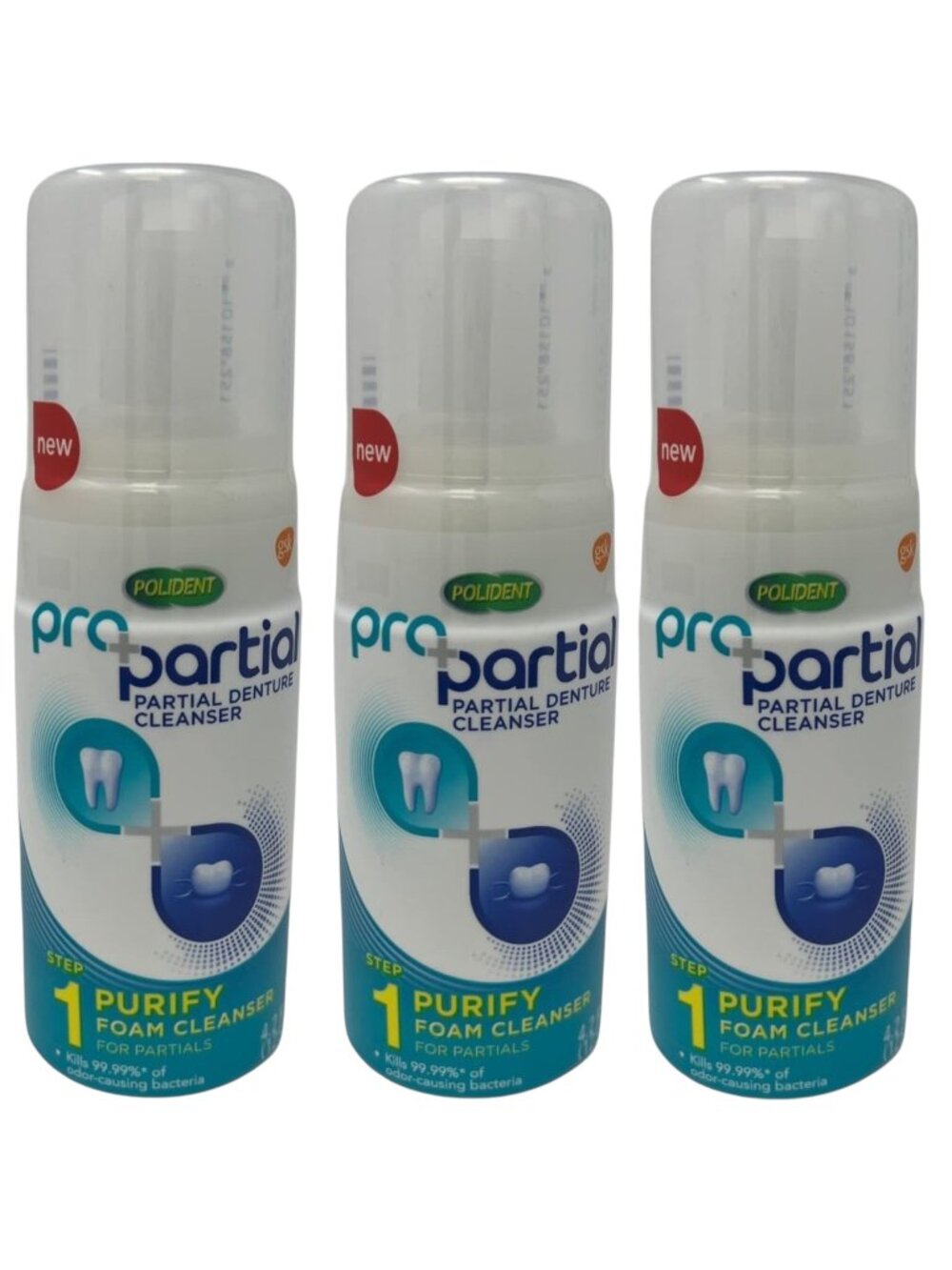 Polident Propartial Step 1 Partial Denture Cleanser Foam, 4.2 Oz, 3 Count 32024